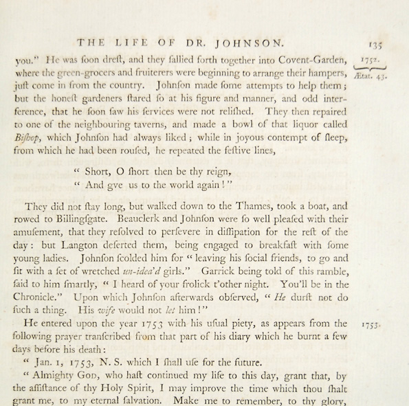 Boswell's Life of Johnson, first edition.
