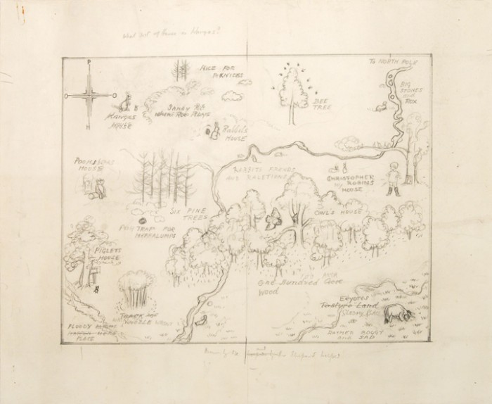 Original working drawing for the map of the Hundred Acre Wood