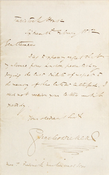 Letter in Charles Dickens's handwriting