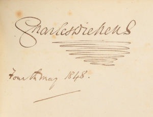 Charles Dickens book signature from an inscribed book.