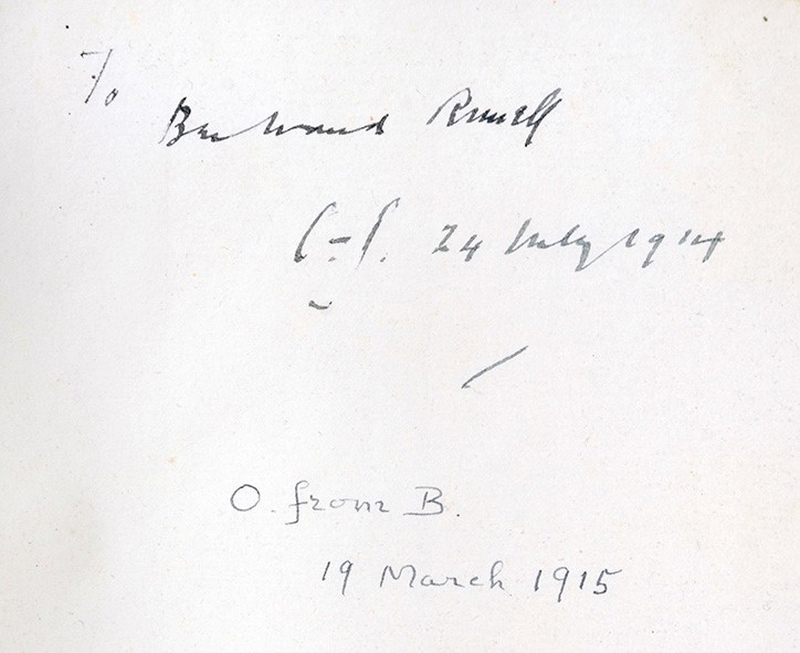 Shelley’s poems, inscribed by the printer Cobden-Sanderson to the philosopher Bertrand Russell