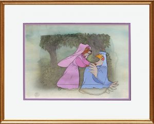 Production cel for Robin Hood. Featuring Maid Marian and Lady Kluck.