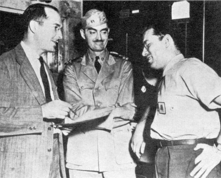 Robert Heinlein, L. Sprague de Camp, and Isaac Asimov, Philadelphia Navy Yard, 1944. (via Wikimedia Commons)