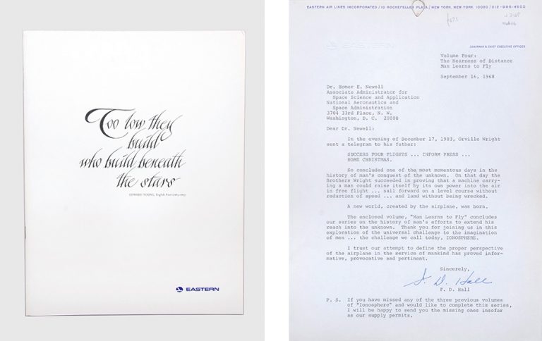 Brochure accompanying Ionosphere and the letter from Floyd Hall presenting the collection to Newell