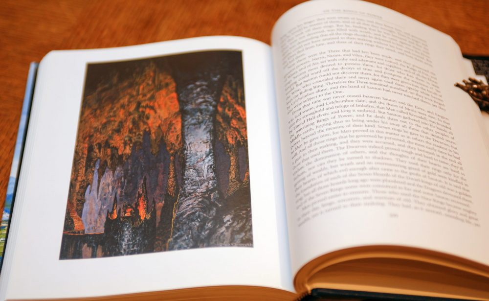 Illustration from The Silmarillion of the forging of the One Ring in the fires of Mount Doom.