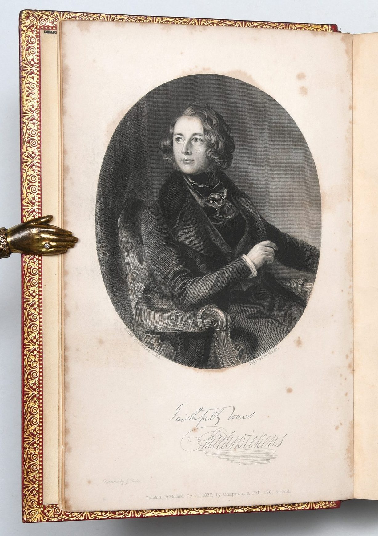 Charles Dicken's portrait in one of his first editions. 