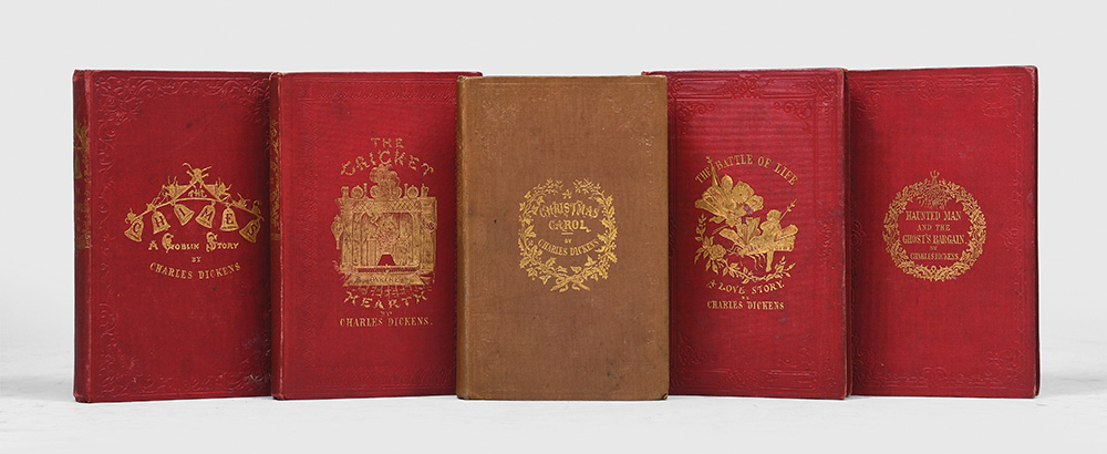 Charles Dickens First Editions of his five Christmas novels. 