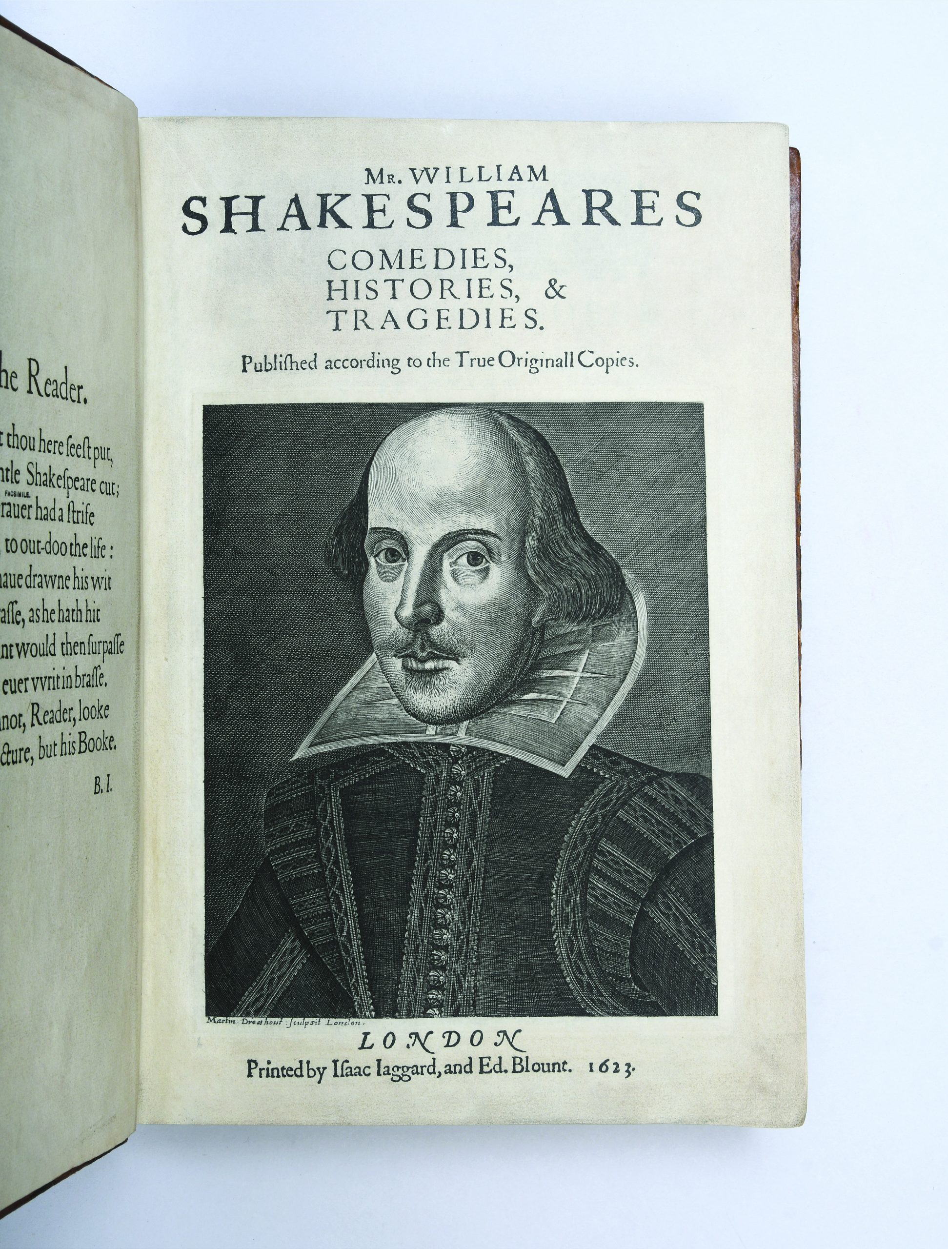 Frontispiece from Shakespeare's First Folio with the author portrait.